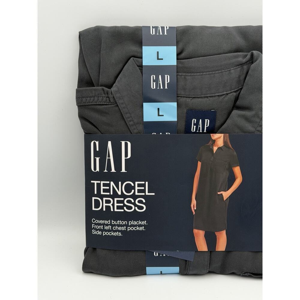 Gap Tencel Dress Women's L Shadow Gray Relaxed Fit Short Sleeve 100% Lyocell - Picture 2 of 4